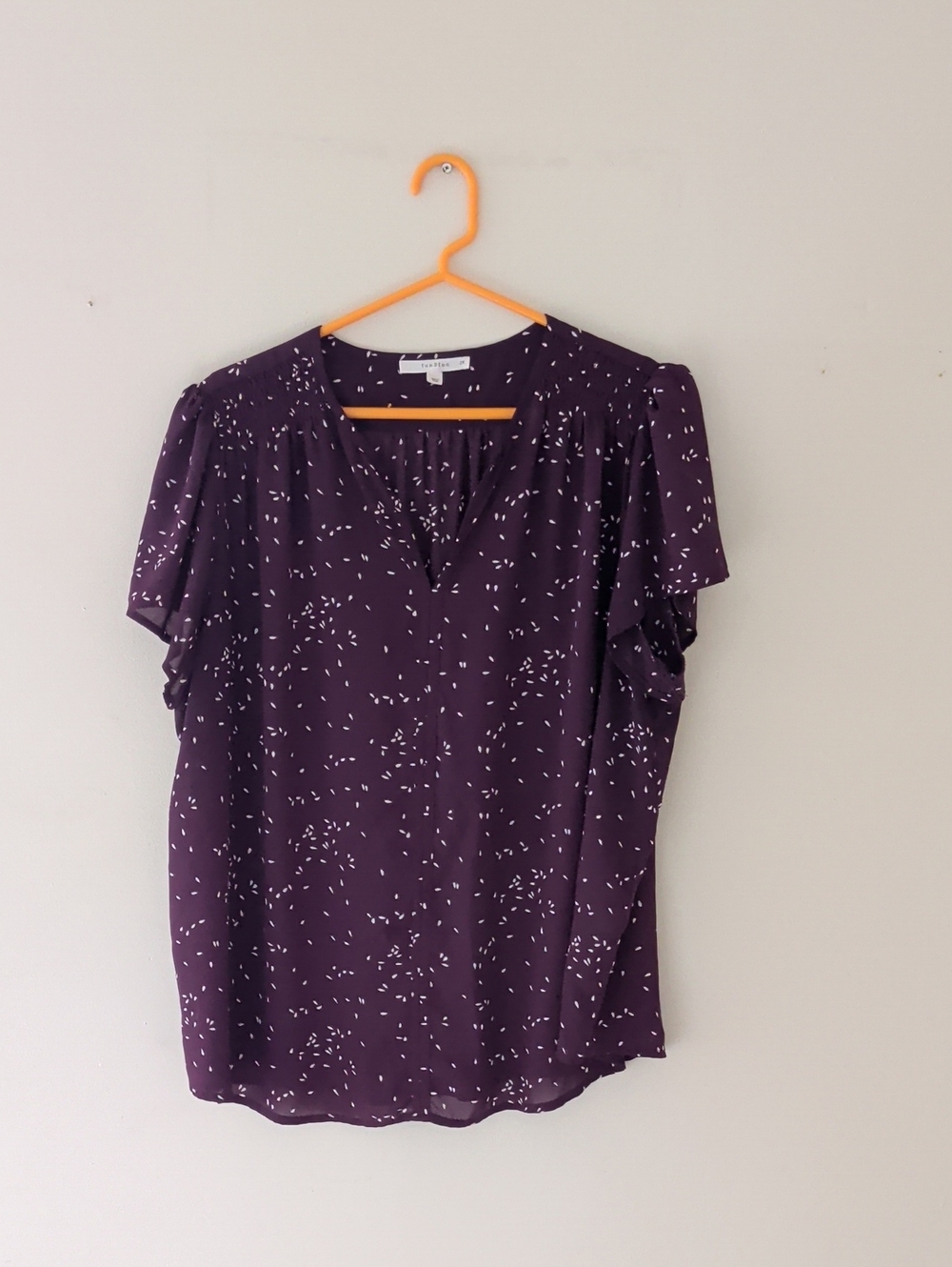 fun 2 fun Purple Printed Flutter Sleeve V-Neck Top